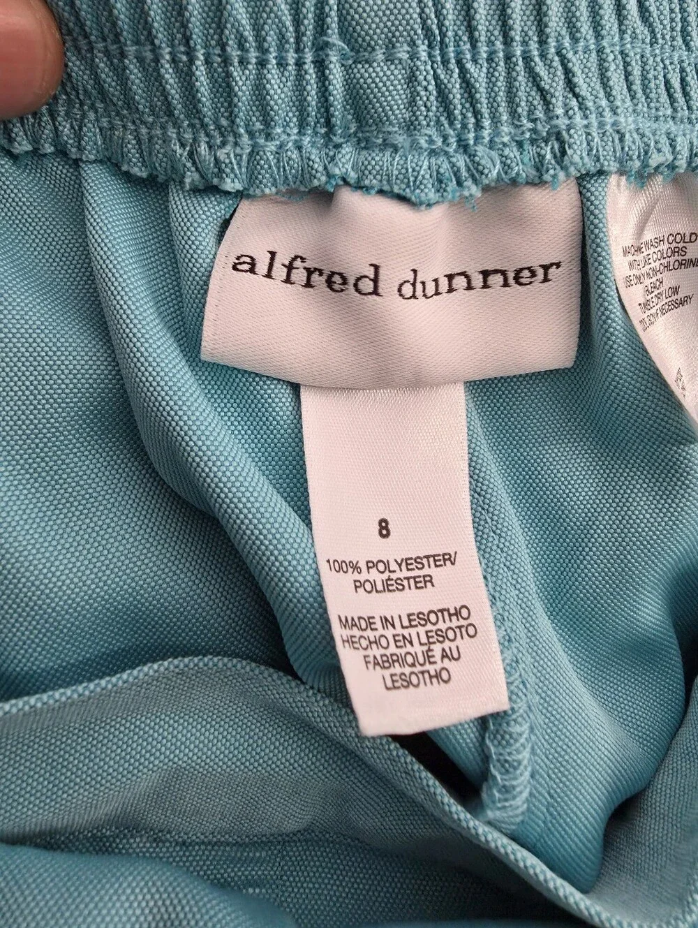 Alfred Dunner Women’s Size 8 Aqua Blue Elastic Waist Straight Leg Pants